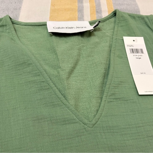 Calvin Klein Sage V-Neck Blouse - Picture 5 of 12